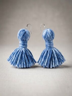 Blue Yarn Tassel Drop Earrings - Women Jewelry